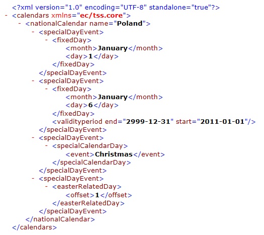 Example of an .xml file containing a calendar
